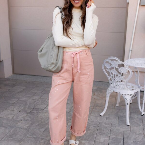 Apricot Ruched Fitted Long Sleeve Top